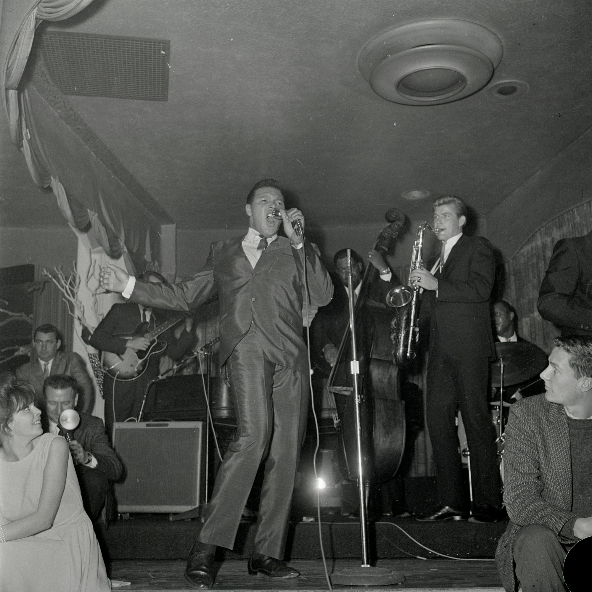 Chubby Checker and band at the Crescendo, Sunset Strip, Hollywood. Photo via Bettmann/Getty Images.